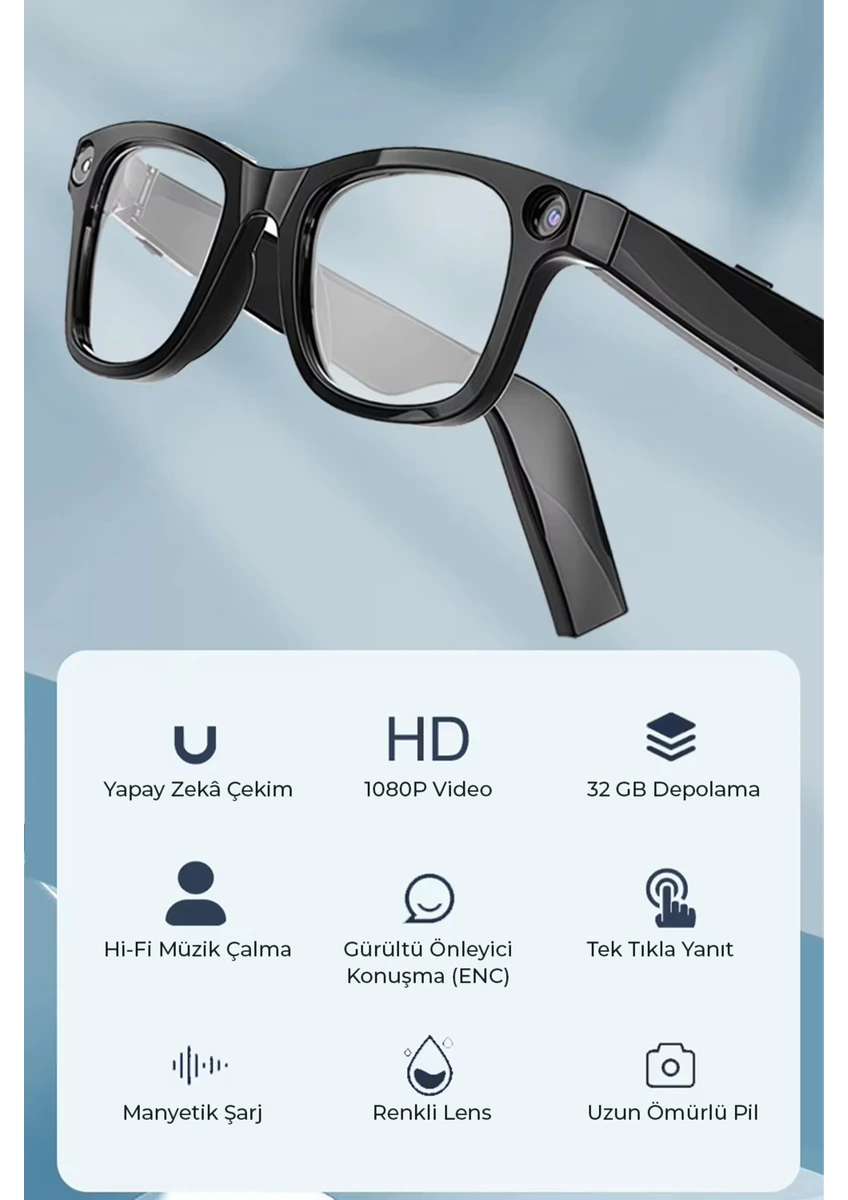 Robo R1 PRO Akıllı Gözlük Kameralı Yapay zeka,Müzik dinleme,telefon ile konuşma bluetooth